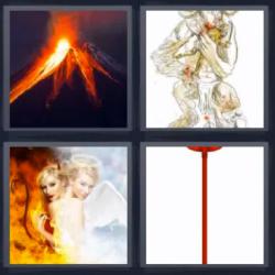 4 fotos 1 palabra 8 letras volcán en erupción ángel y demonio